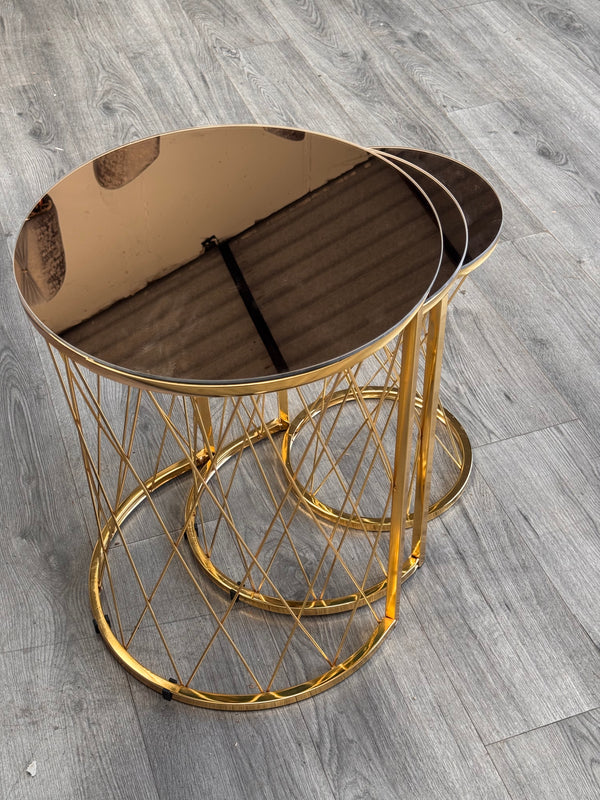 Tenerife Round Nest Of Tables Set - Mirror Top 3 Pieces Nesting Table