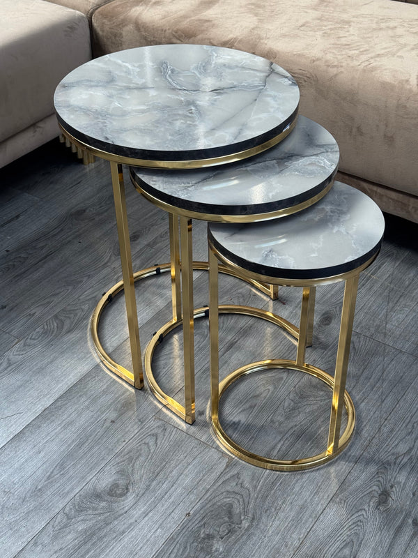 Chala Round Nest Of Tables Set - 3 Pieces Nesting Table Wood Top