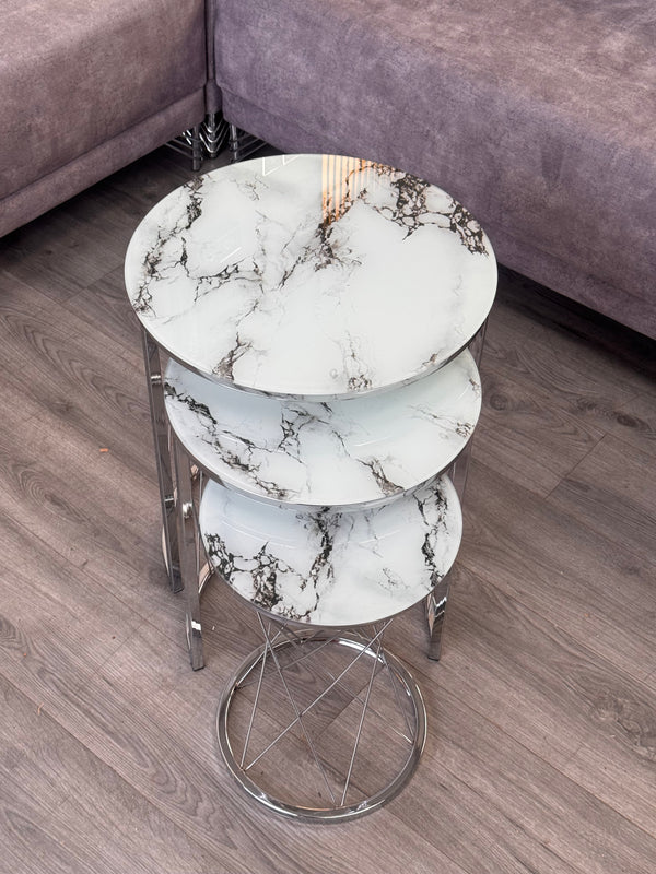 Brooklyn Round Nest Of Tables Set - 3 Pieces Nesting Table Tempered Glass Top
