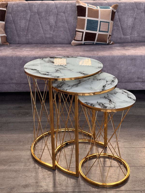 Roydon Round Nest Of Tables Set - 3 Pieces Nesting Table Tempered Glass Top