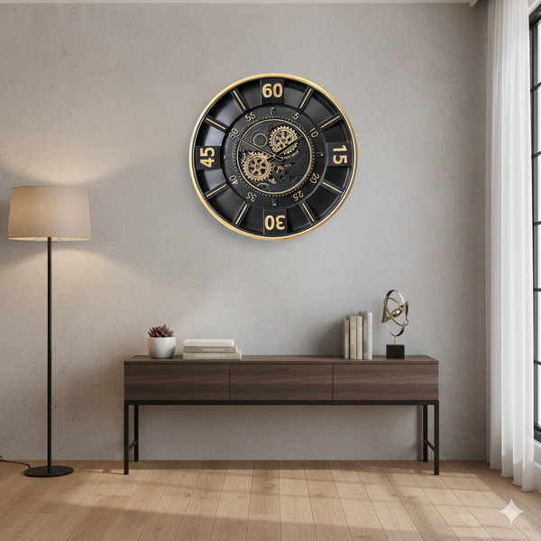 Milano Moving Gears Decorative Wall Clock Oversize Extra Large 23 Inch/60 cm Gold