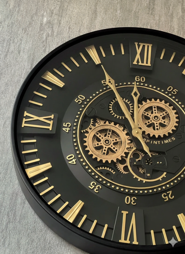 Berlin Moving Gears DecorativeWall Clock Oversize Extra Large 23 Inch/60 cm Gold