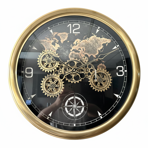 Exotic Map Moving Gears Decorative Wall Clock Oversize Extra Large 23 Inch/60 cm