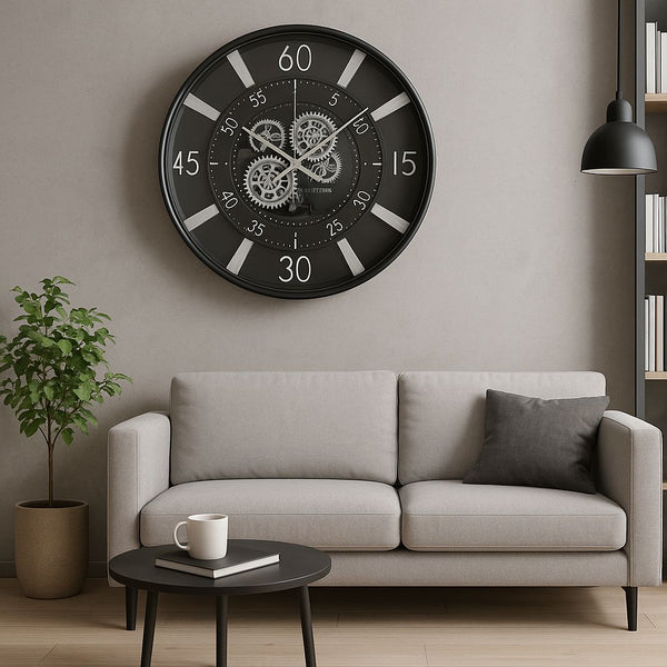 Milano Moving Gears Decorative Wall Clock Oversize Extra Large 23 Inch/60 cm Chrome
