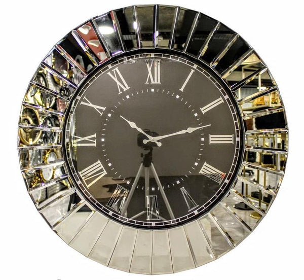 Daisy Decorative Wall Clock Oversize Extra Large, Real Mirror & Glass Chrome