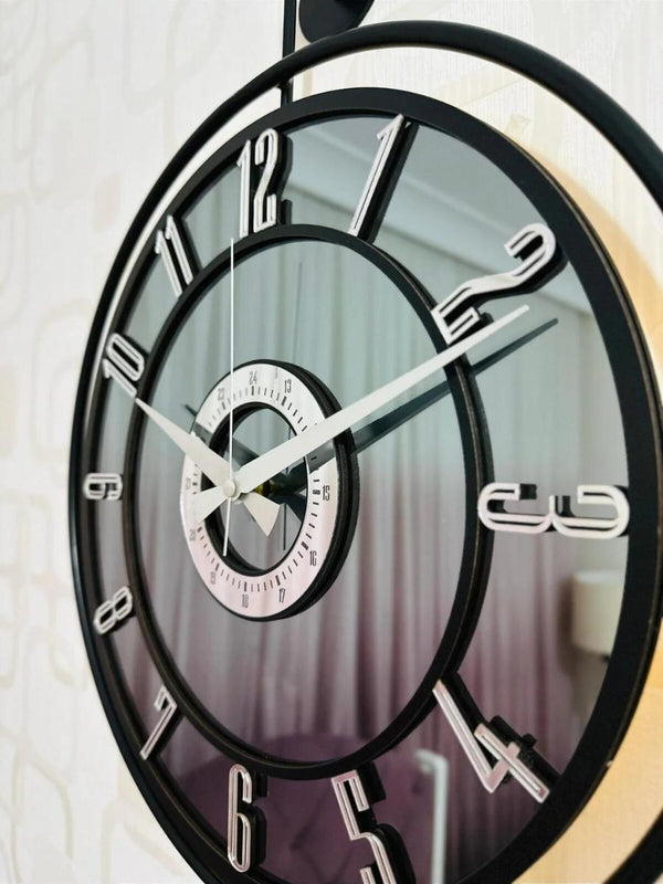 Decorative Wall Clock 40x60cm Metal Black Frame Modern Large Design with Glass & Led Lights For Living Room, Hallway, Kitchen, Office,Bedroom