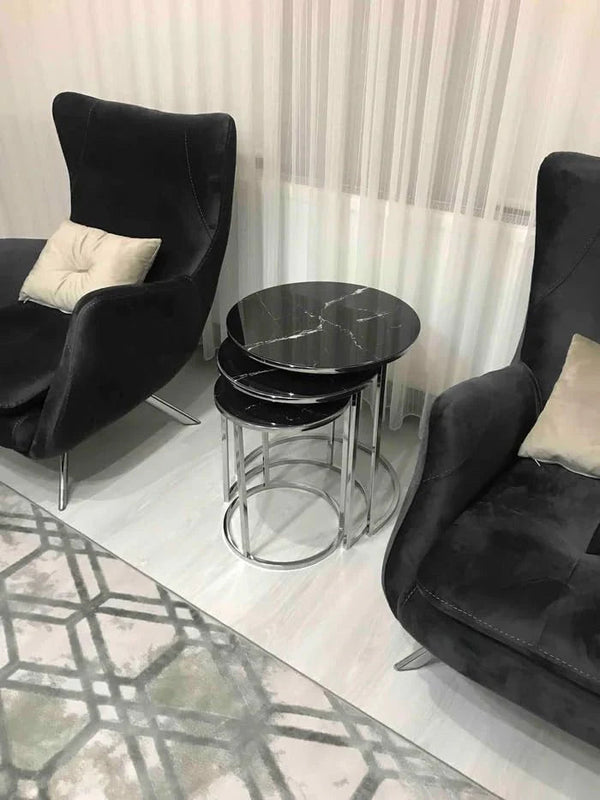 Amalfi Round Nest Of Tables Set - 3 Pieces Nesting Table Tempered Glass Top