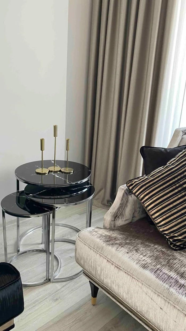 Amalfi Round Nest Of Tables Set - 3 Pieces Nesting Table Tempered Glass Top