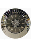 Daisy Moving Gears Decorative Wall Clock Oversize Extra Large 32` Inch/80 cm Real Mirror & Glass Chrome