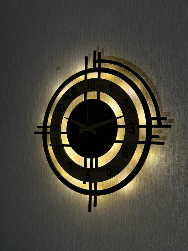 Decorative Wall Clock 48x48cm Metal Frame Modern Sonoma Design with MDF & Led Lights For Living Room, Hallway, Kitchen, Office,Bedroom