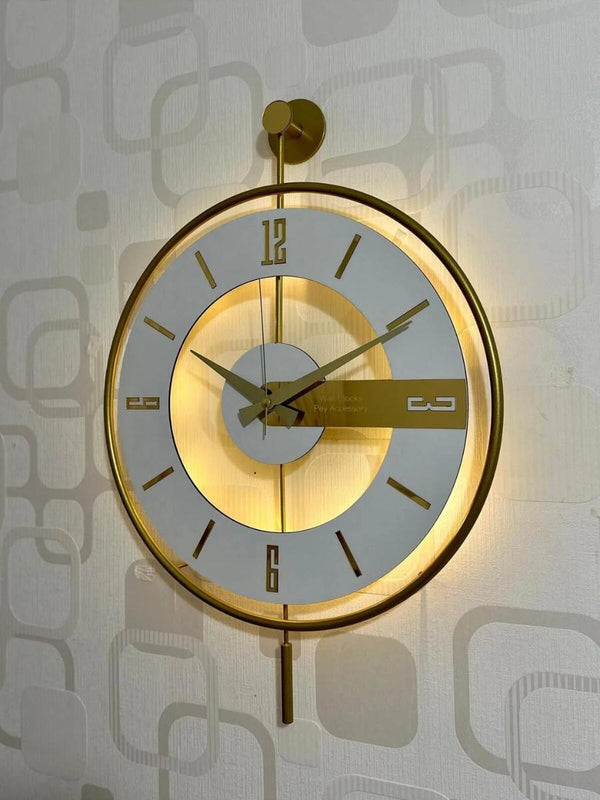 Decorative Wall Clock 40x60cm Gold Metal Frame Modern Large Design with Glass & Led Lights For Living Room, Hallway, Kitchen, Office,Bedroom