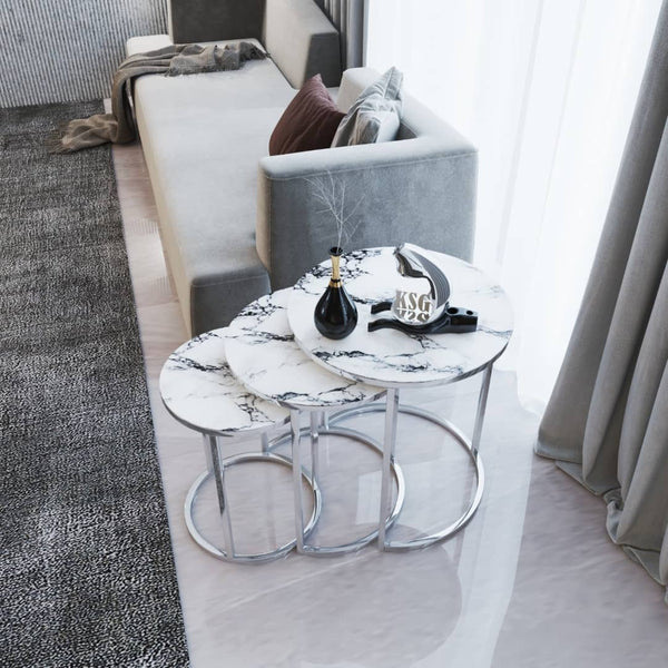 Cappa Round Nest Of Tables Set - 3 Pieces Nesting Table Tempered Glass Top