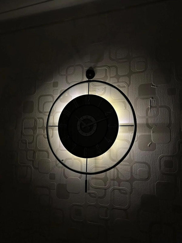 Large Decorative Wall Clock 60x80cm Metal Black Frame Modern Design with Glass & Led Lights For Living Room, Hallway, Kitchen, Office,Bedroom