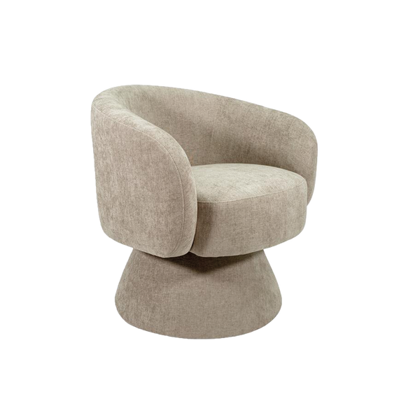 Taupe woven chenille swivel chair shown from an alternative angle - Sohowells
