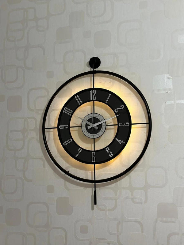 Large Decorative Wall Clock 60x80cm Metal Frame Modern Design with Glass & Led Lights For Living Room, Hallway, Kitchen, Office,Bedroom