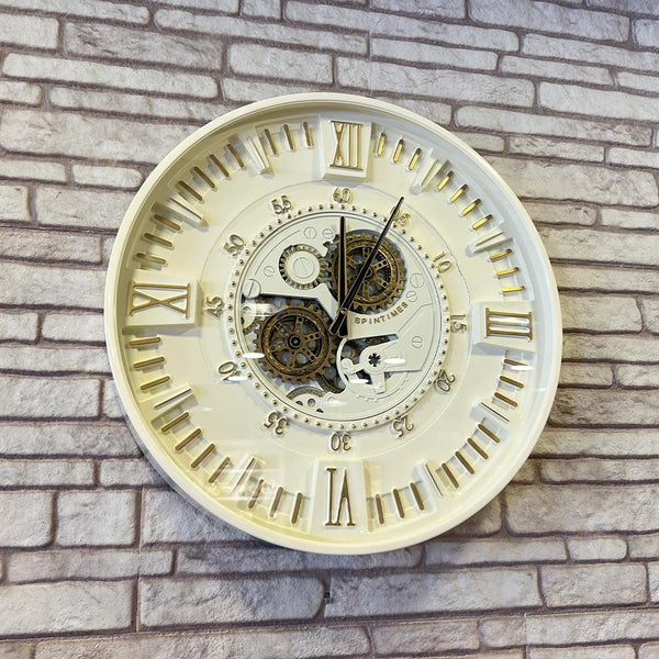 Berlin Moving Gears Decorative Wall Clock Oversize Extra Large 23 Inch/60 cm Ekru