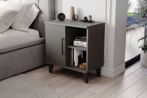 Anthracite grey three compartment bedside cabinet with door and open shelves - Sohowells