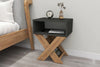 Two-tone anthracite and light pine X-leg bedside table with magazine rack - Sohowells
