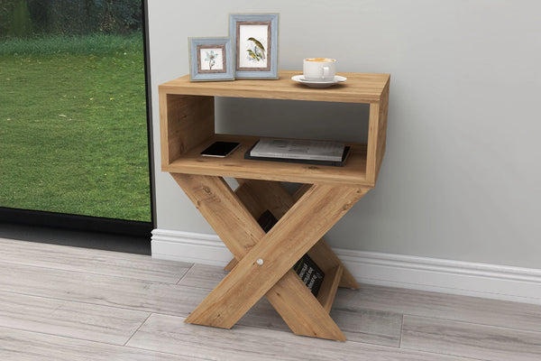 Close up detail of light pine effect wood finish on bedside table - Sohowells