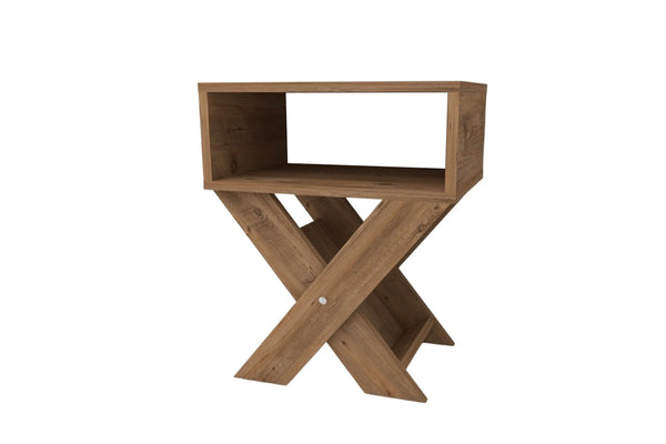 Additional view of light pine effect X-leg side table with magazine rack - Sohowells
