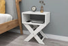 Matt white X-leg bedside table with magazine rack and open lower shelf - Sohowells