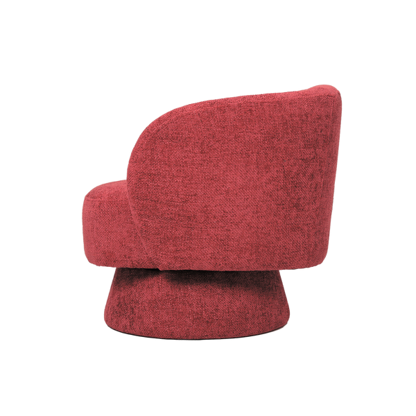 Red curved swivel armchair shown in a room setting - Sohowells