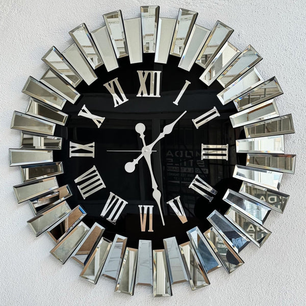 Piano Decorative Wall Clock Oversize Extra Large, Real Mirror & Glass Chrome