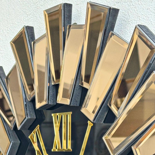 Piano Decorative Wall Clock Oversize Extra Large, Real Mirror & Glass Gold