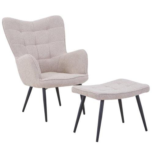 Paris Boucle Light Brown Armchair & Footstool