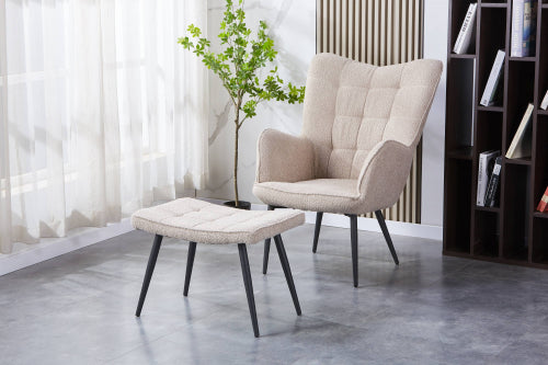 Paris Boucle Light Brown Armchair & Footstool