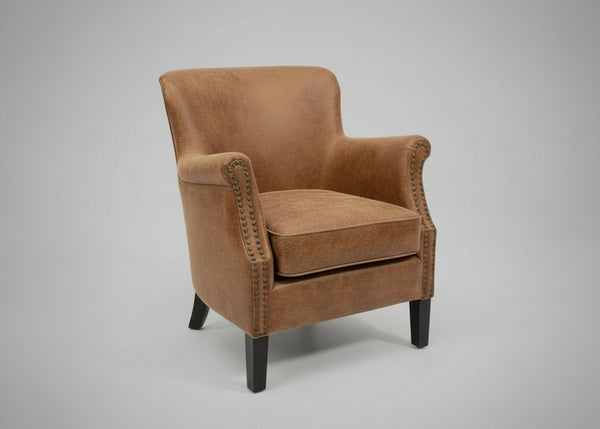 Vegan vintage leather occasional armchair shown from an alternative angle - Sohowells