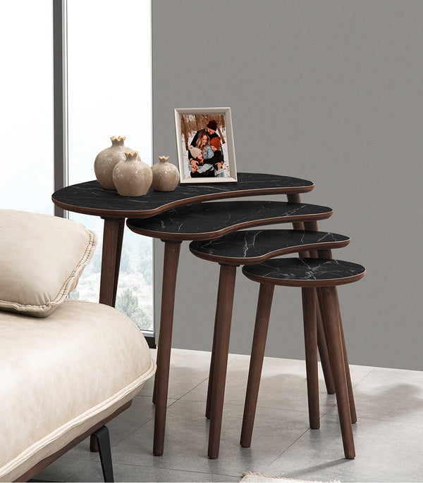 VH Moon nesting coffee table set - Black Marble Pattern - view 4