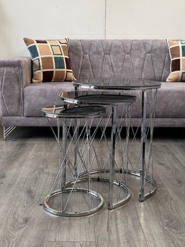 Attalia Round Mirrored Nest Of Tables Set - Mirror Top 3 Pieces Nesting Table