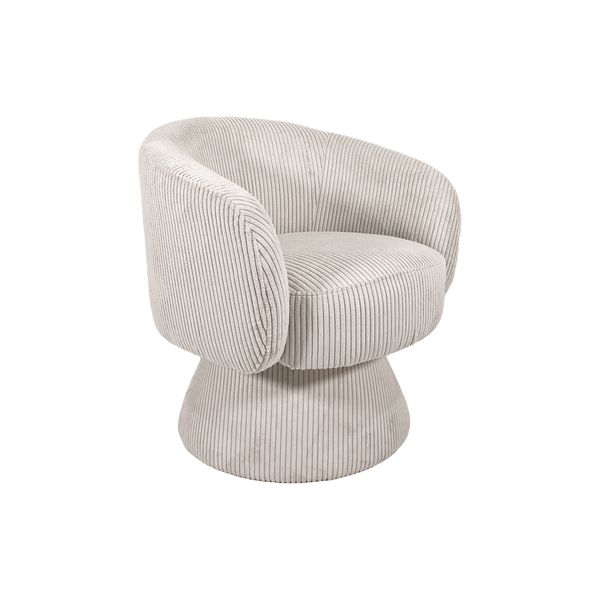 Beige corduroy velvet swivel chair shown from an alternative angle - Sohowells