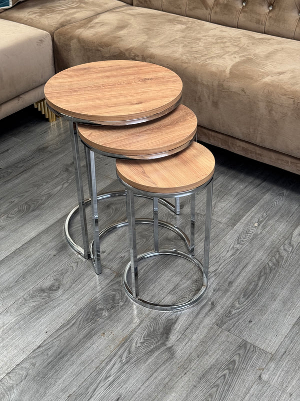 Elly Round Nest Of Tables Set - 3 Pieces Nesting Table Wood Top