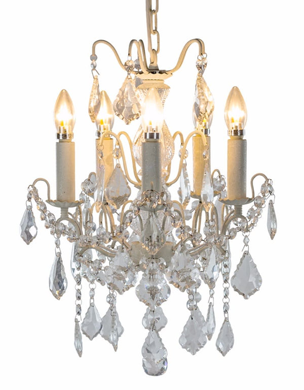 Antique Crackle White 5 Branch French Chandelier