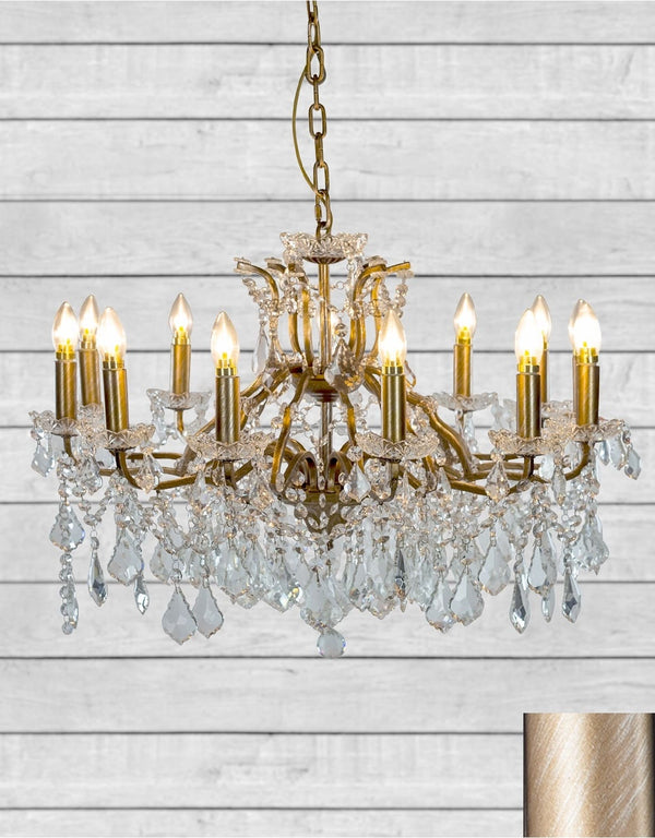 Large 12 Branch Brushed Gold Shallow Chandelier — detail view