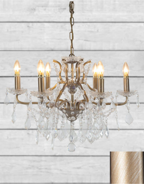 6 Branch Brushed Gold Shallow Chandelier — detail view