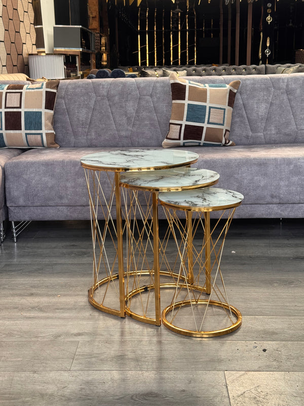 Roydon Round Nest Of Tables Set - 3 Pieces Nesting Table Tempered Glass Top