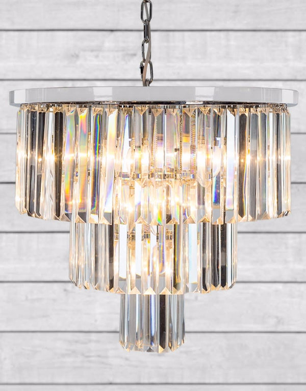 Large Chrome Prism Drop Round Cascade Chandelier — alternate view