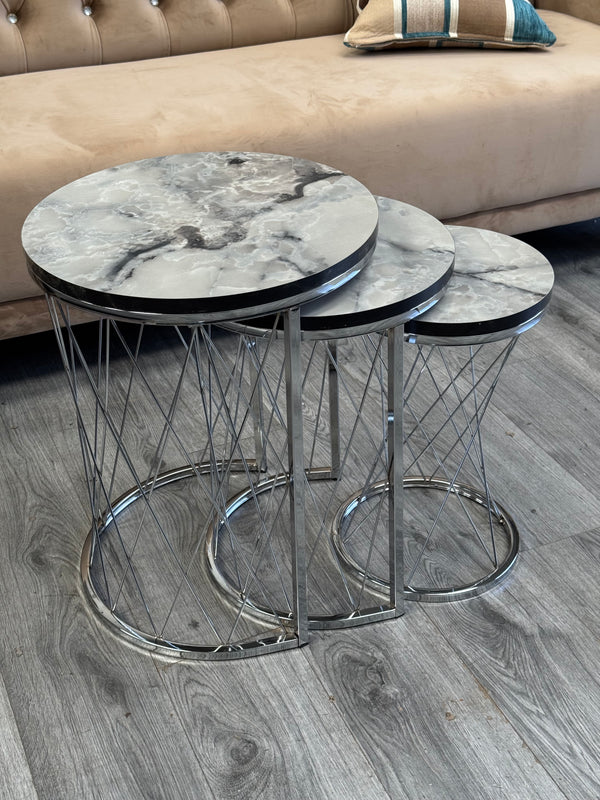 Emed Round Nest Of Tables Set - 3 Pieces Nesting Table Wood Top
