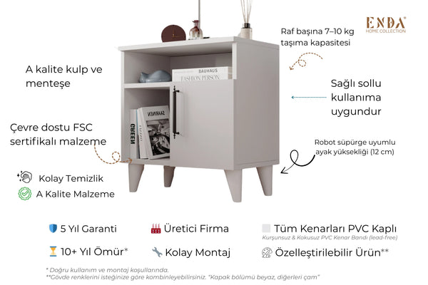Additional styling view of Kommen white bedside cabinet - Sohowells