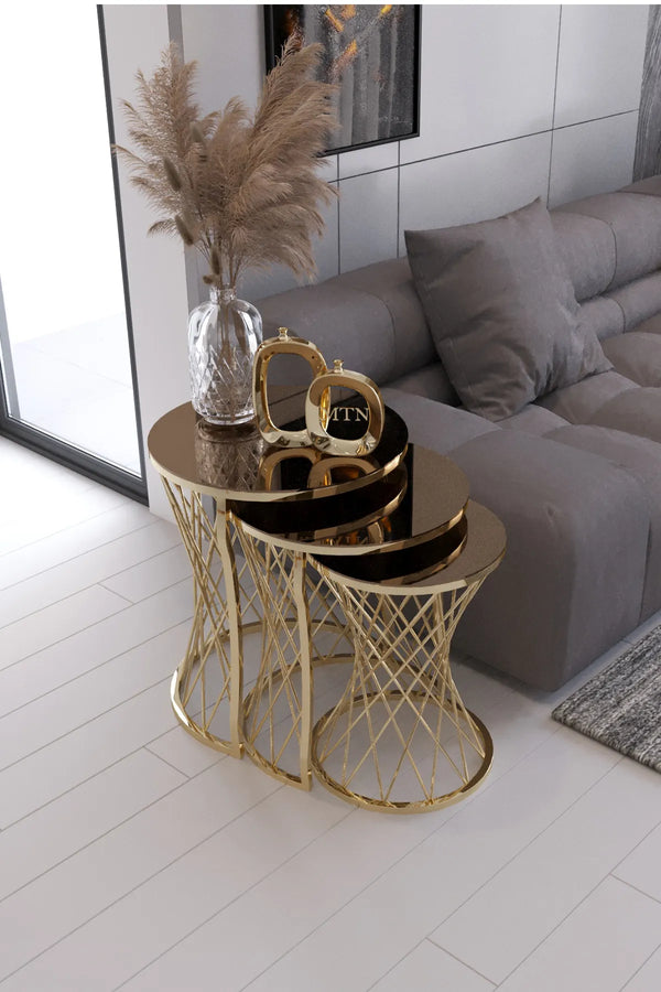 Tenerife Round Nest Of Tables Set - Mirror Top 3 Pieces Nesting Table