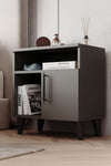 Anthracite bedside cabinet styled with a lamp and books on the open shelves - Sohowells