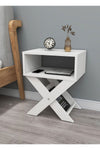 Matt white X-leg bedside table with magazine rack and open lower shelf - Sohowells