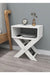 Matt white X-leg bedside table with magazine rack and open lower shelf - Sohowells