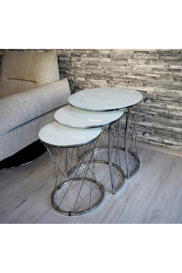 Soho Round Nest Of Tables Set - 3 Pieces Nesting Table Tempered Glass Top