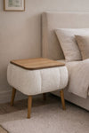 White Lina bedside table with the lift-up top open showing storage inside - Sohowells