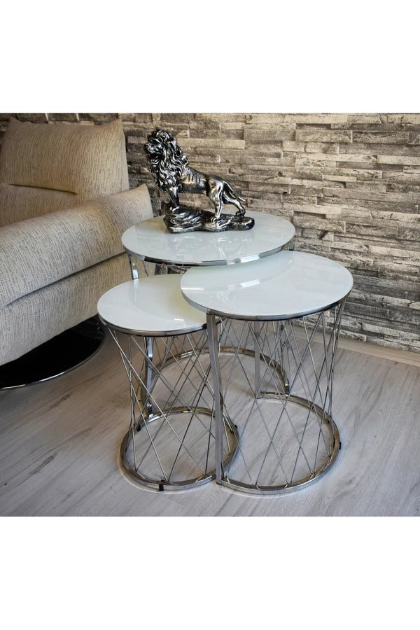 Soho Round Nest Of Tables Set - 3 Pieces Nesting Table Tempered Glass Top