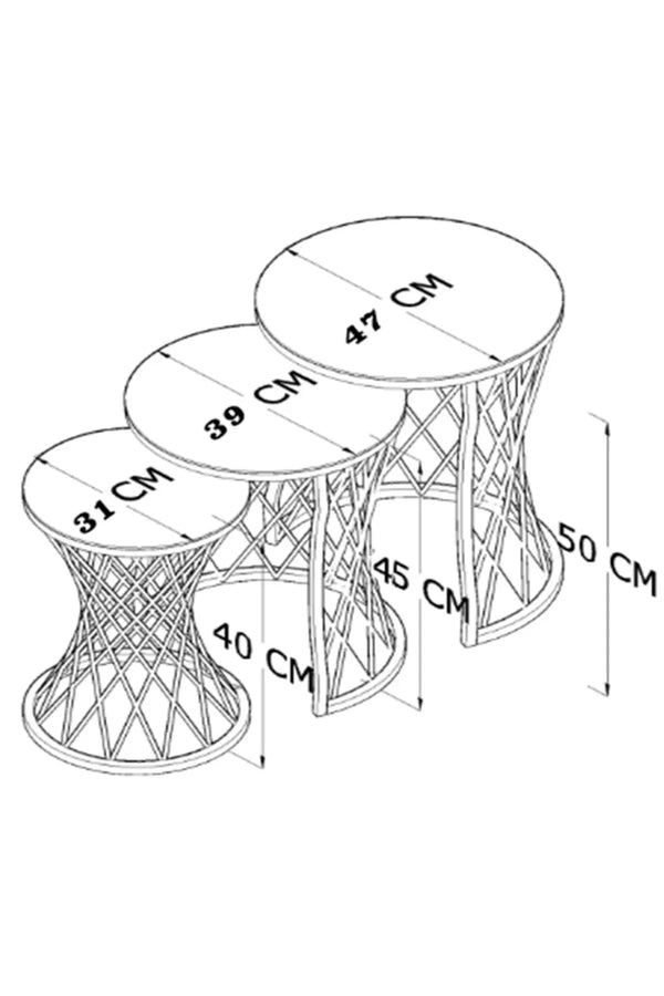 Roydon Round Nest Of Tables Set - 3 Pieces Nesting Table Tempered Glass Top